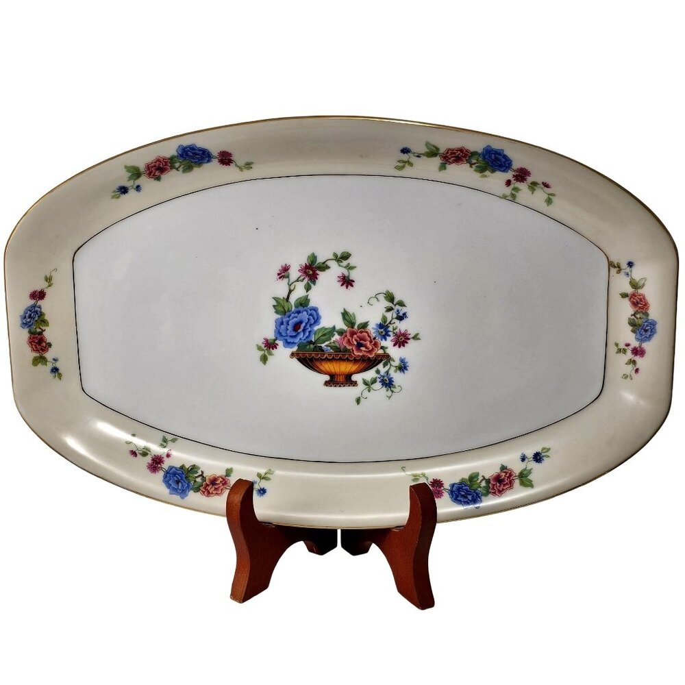 Edelstein Bavaria Porcelain Serving Platter 15" floral flower basket VTG MCM